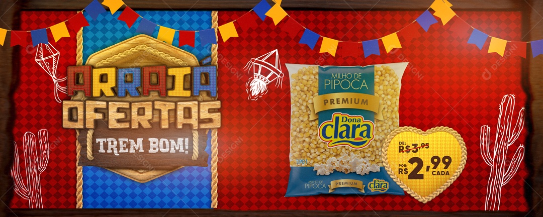 Banner Arraiá De Ofertas Trem Bom Supermercado Social Media PSD Editável