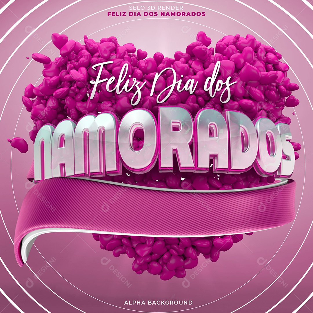 Selo 3D Feliz Dia Dos Namorados Coração Roxo Para Composição PSD