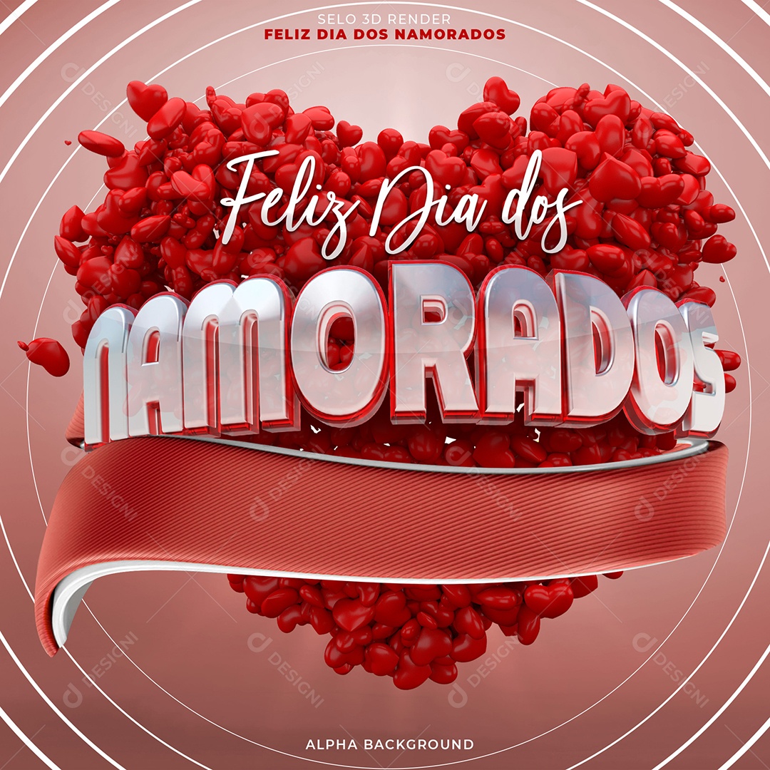 Selo 3D Feliz Dia Dos Namorados Coração Vermelho Para Composição PSD