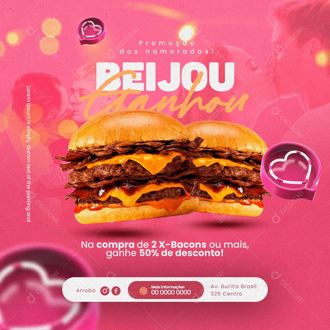 Promoção Dos Namorados Beijou Ganhou Hamburgueria Social Media PSD Editável