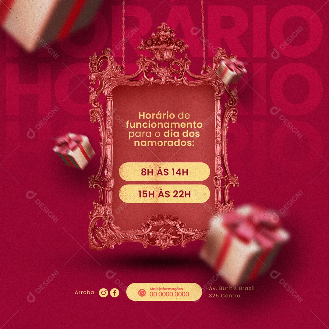 Horário De Funcionamento Para O Dia Dos Namorados Social Media PSD Editável