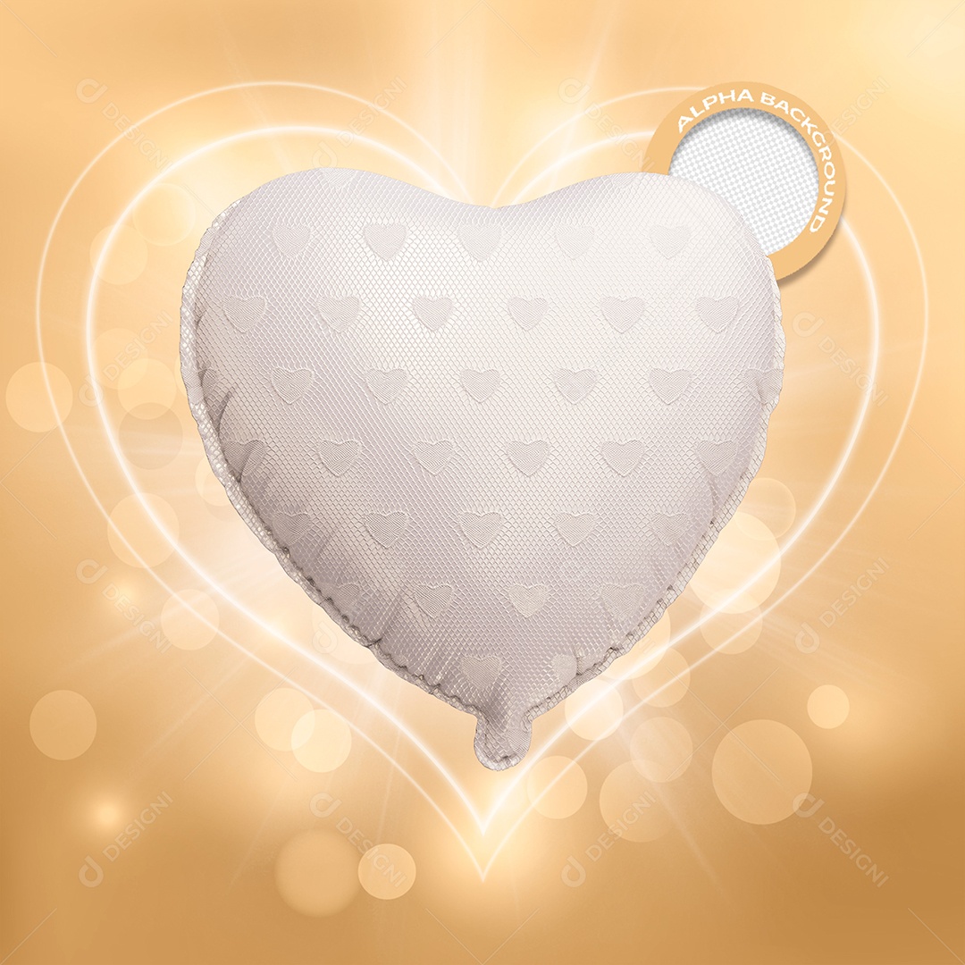 Elemento 3D Balão Formato De Coração Branco Para Composição PSD