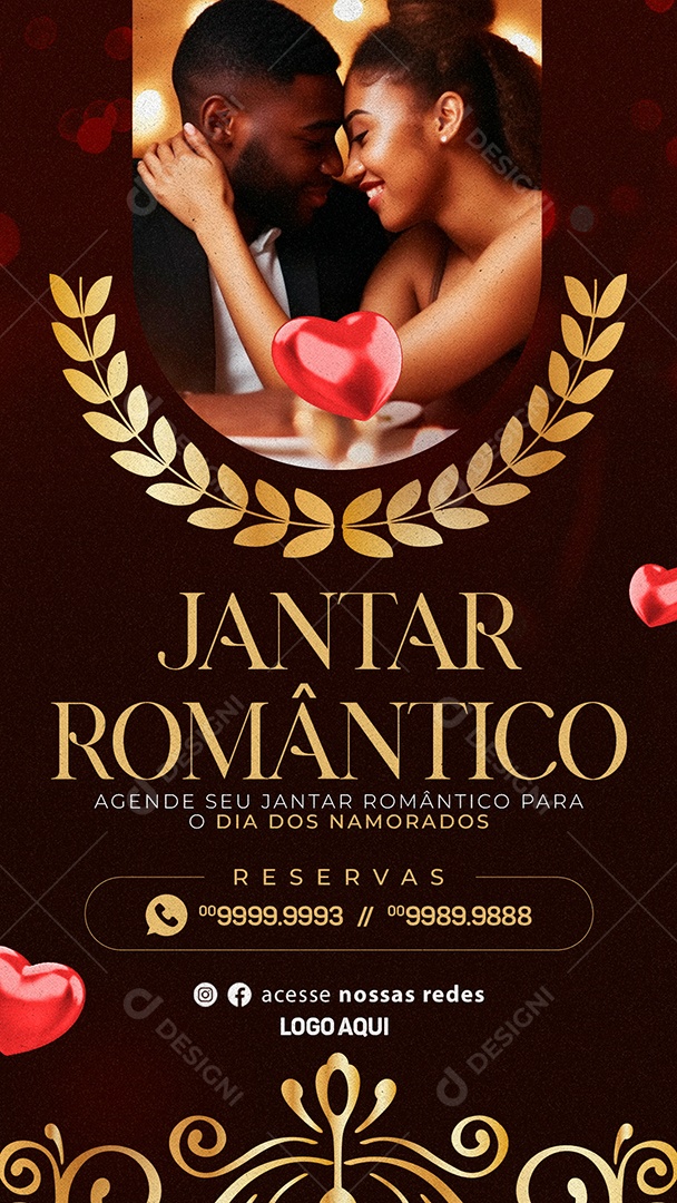 Story Jantar Romântico Agende Seu Jantar Reservas Dia Dos Namorados Social Media PSD Editável