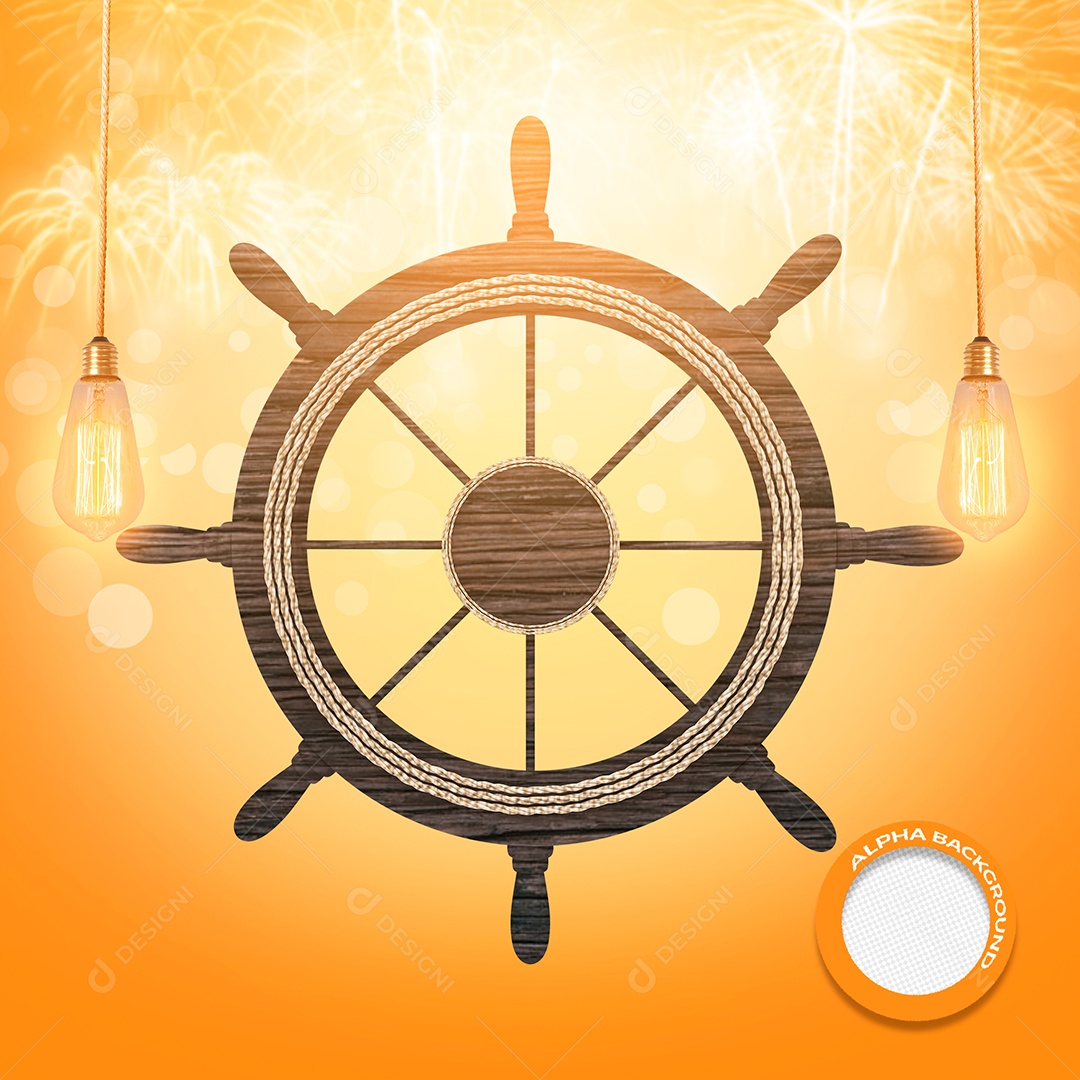 Elemento 3D Volante De Navio Madeira Preta Para Composição PSD