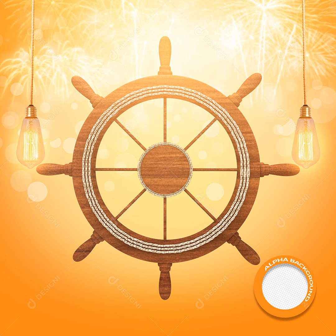 Elemento 3D Volante De Navio Madeira Marrom Para Composição PSD