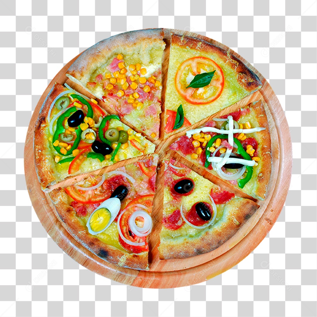 Objeto 3D Pizza Vários Sabores PNG Transparente