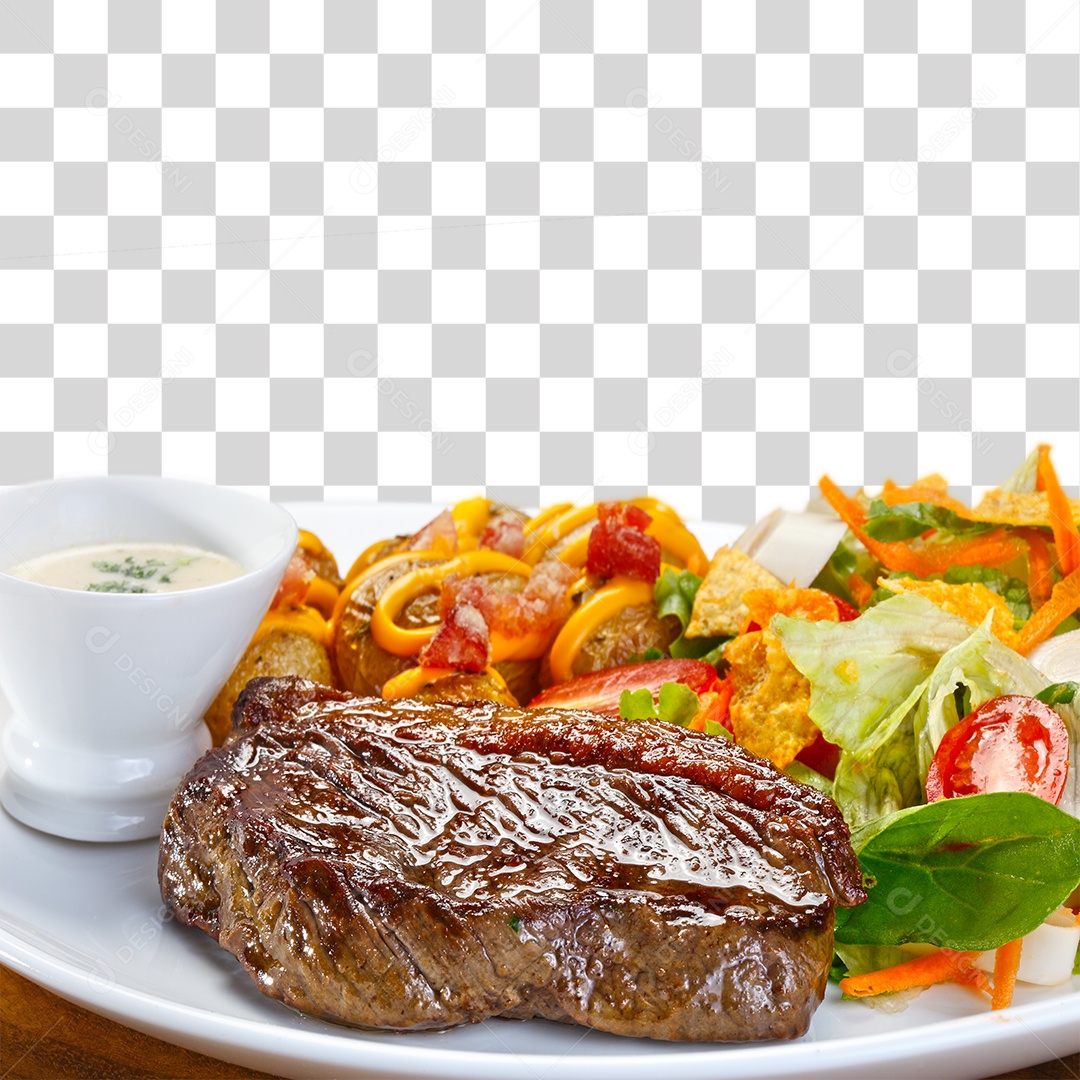 Prato com Carne e Saladas PNG Transparente