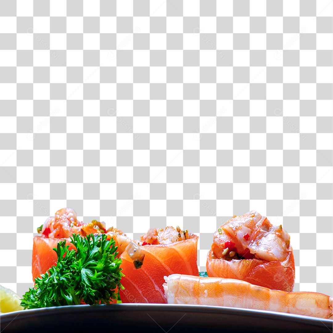 Sushi com Coentro Servido em Prato PNG Transparente