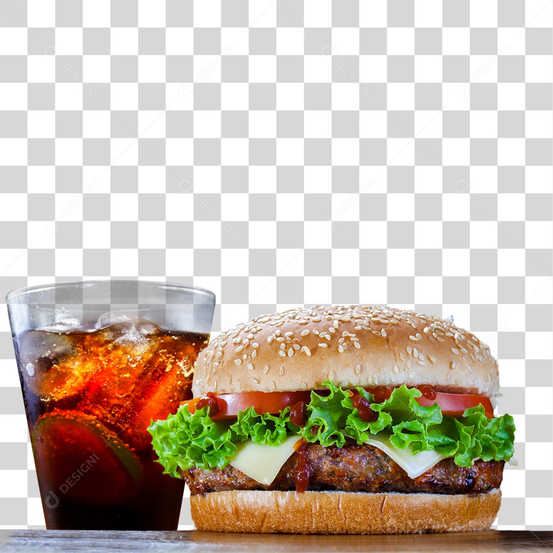 Hamburguer com Copo de Refrigerante PNG Transparente