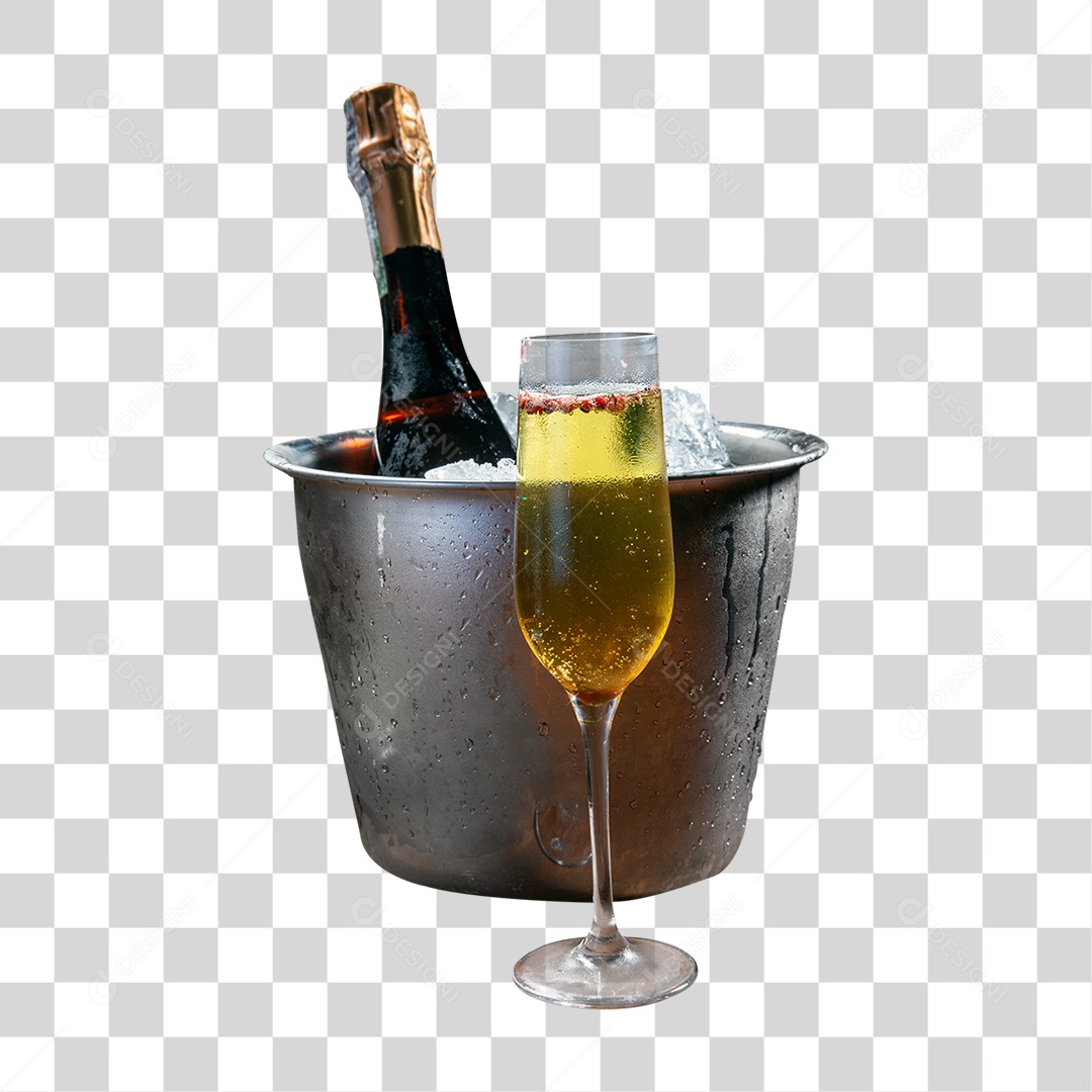 Champanhe em Balde de Gelo PNG Transparente