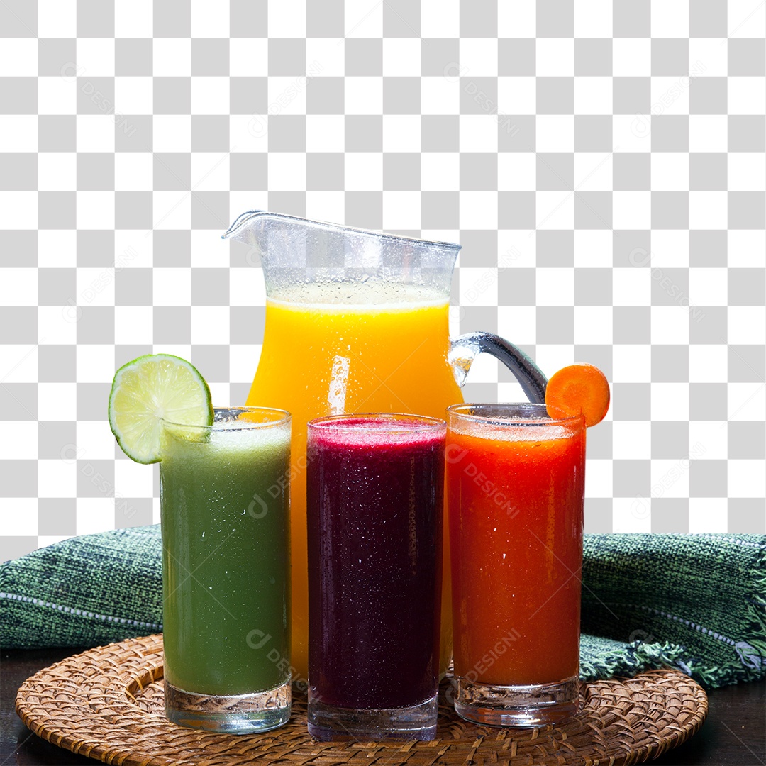 Sucos Vários Sabores em Jarra e Copos PNG Transparente