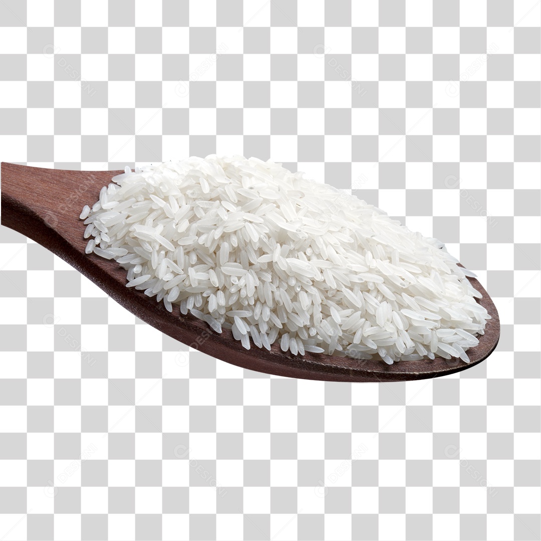 Arroz Branco em Concha de Madeira PNG Transparente