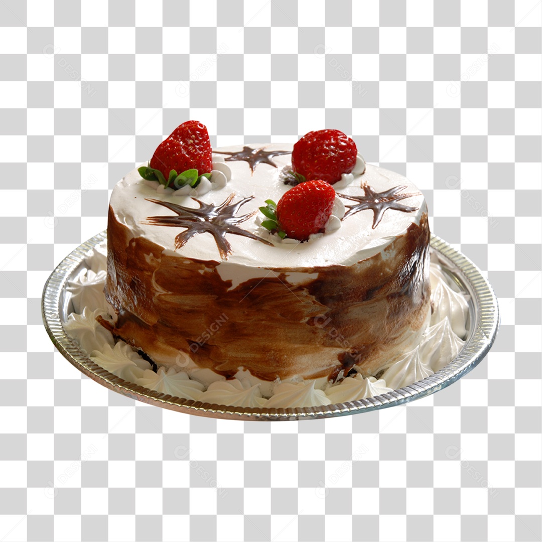 Bolo com Cobertura e Morangos PNG Transparente