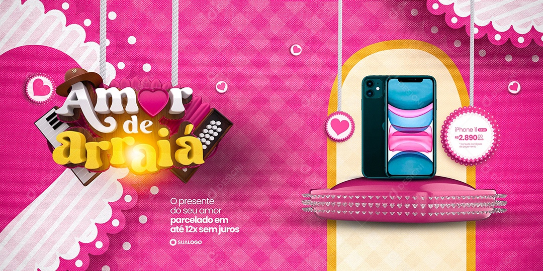 Campanha Publicitária Amor De Arraiá Celular Iphone Carrossel Social Media PSD Editável