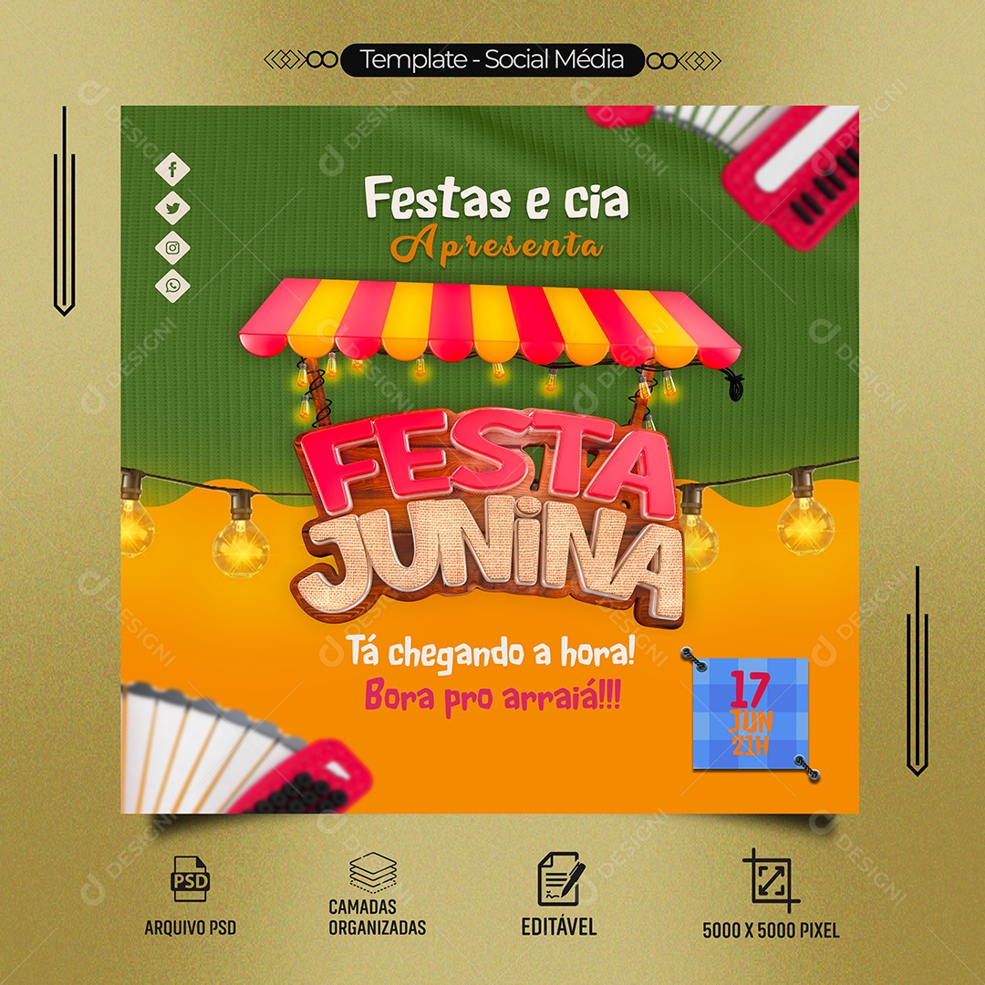 Social Media Festa Junina Tá Chegando a Hora PSD Editável