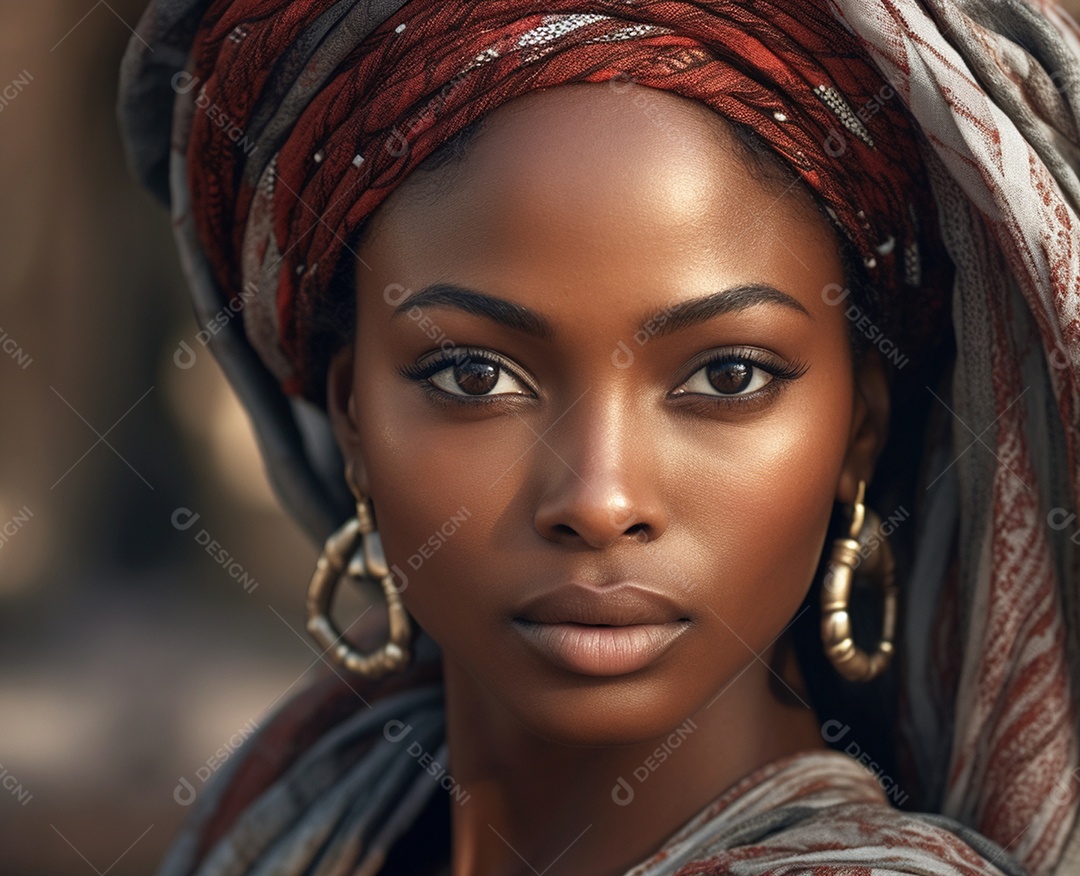 Linda mulher negra com lenço na cabeça