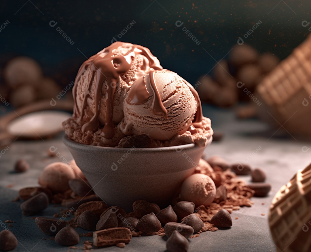 Deliciosa taça de sorvete de chocolate