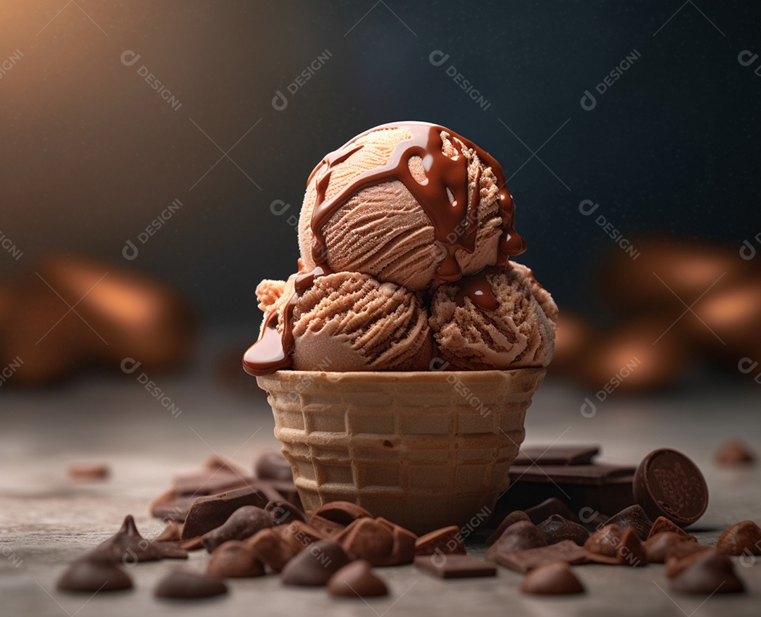 Deliciosa taça de sorvete de chocolate