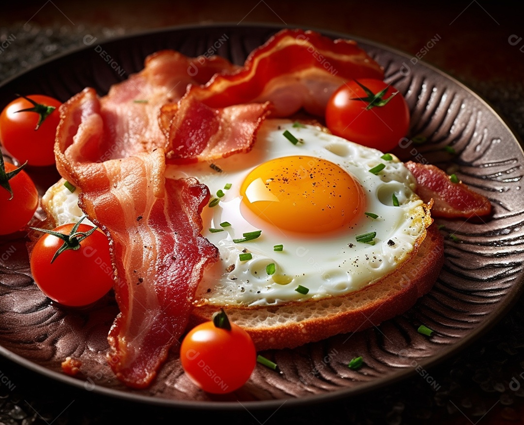 Refeição de bacon e ovos