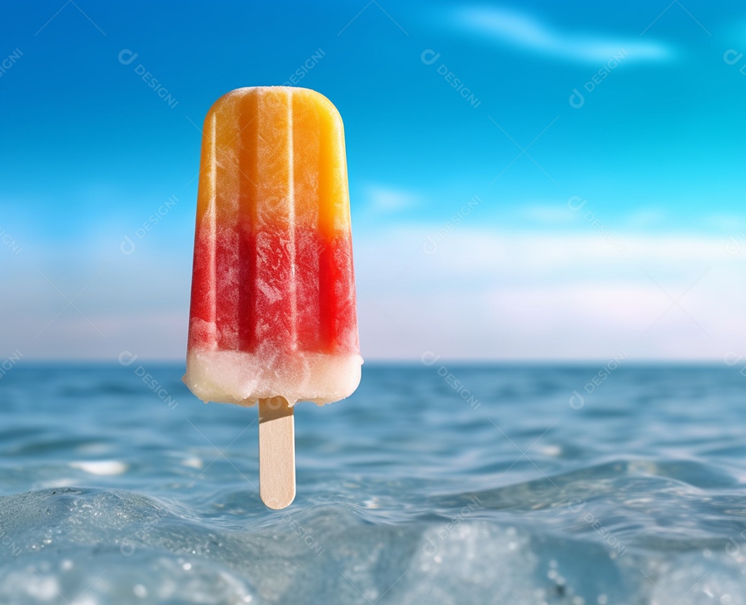 Delicioso picolé de frutas fundo de praia