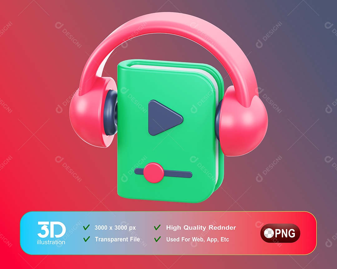 Audiobook Elemento 3D Para Composição PSD