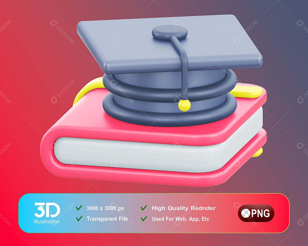 Livro Com Chapéu De Formatura Elemento 3D Para Composição PSD