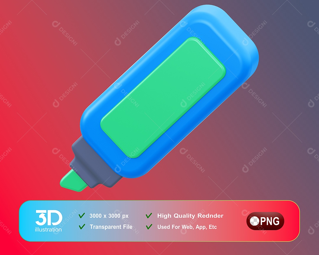 Materiais Escolares Marcador De Texto Elemento 3D Para Composição PSD