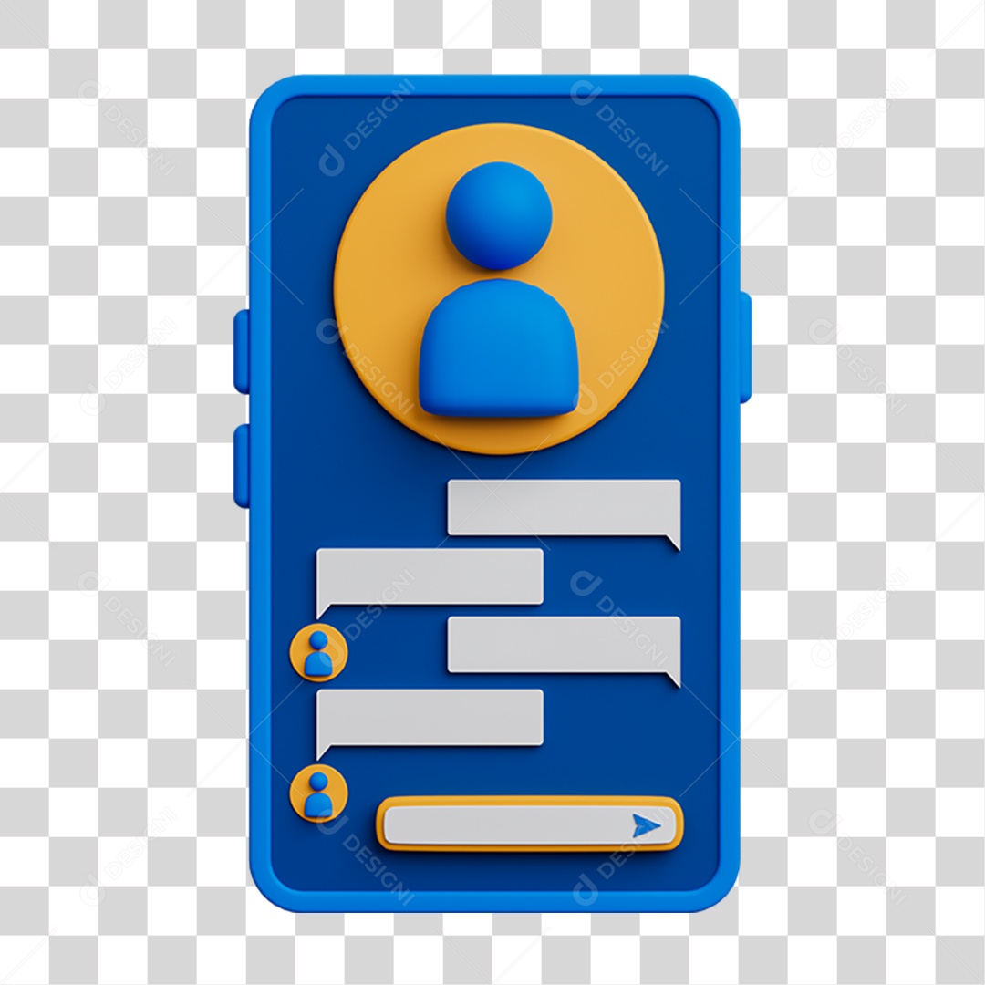 Elemento 3D Celular Mensagens Contatos Vídeos para Composição PNG Transparente