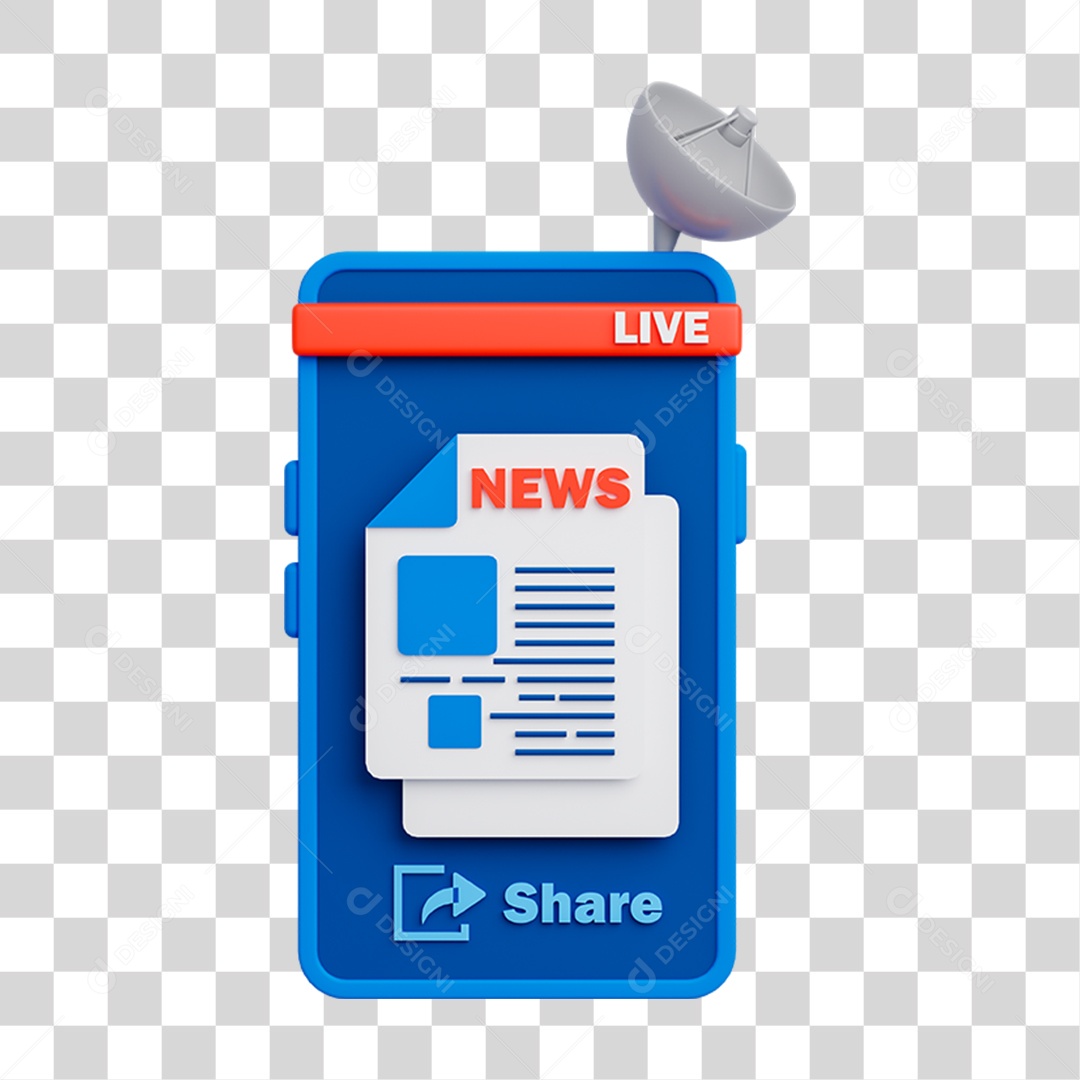 Elemento 3D Celular Mensagens Contatos Vídeos para Composição PNG Transparente