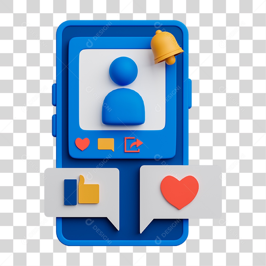 Elemento 3D Celular Mensagens Contatos Vídeos para Composição PNG Transparente