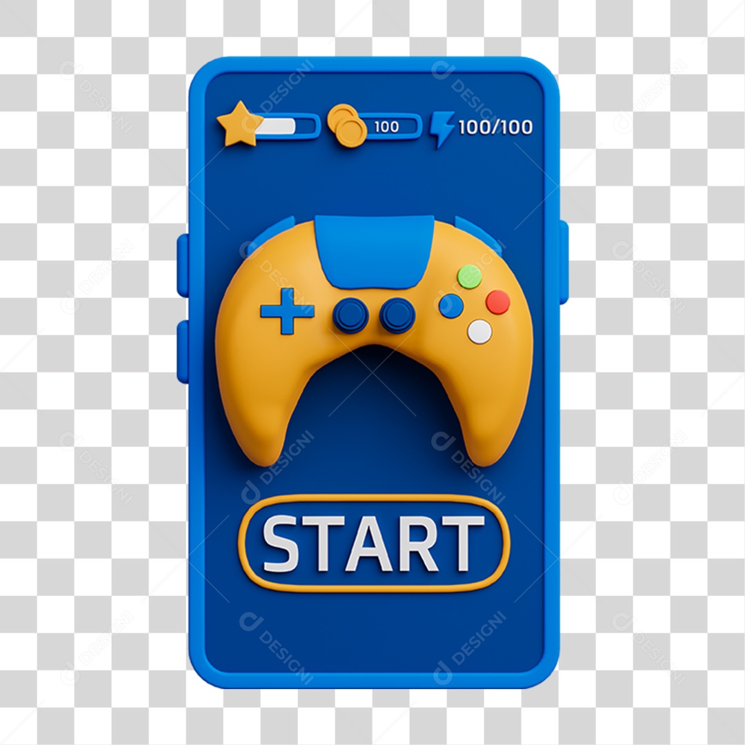 Elemento 3D Celular com Console  para Composição PNG Transparente