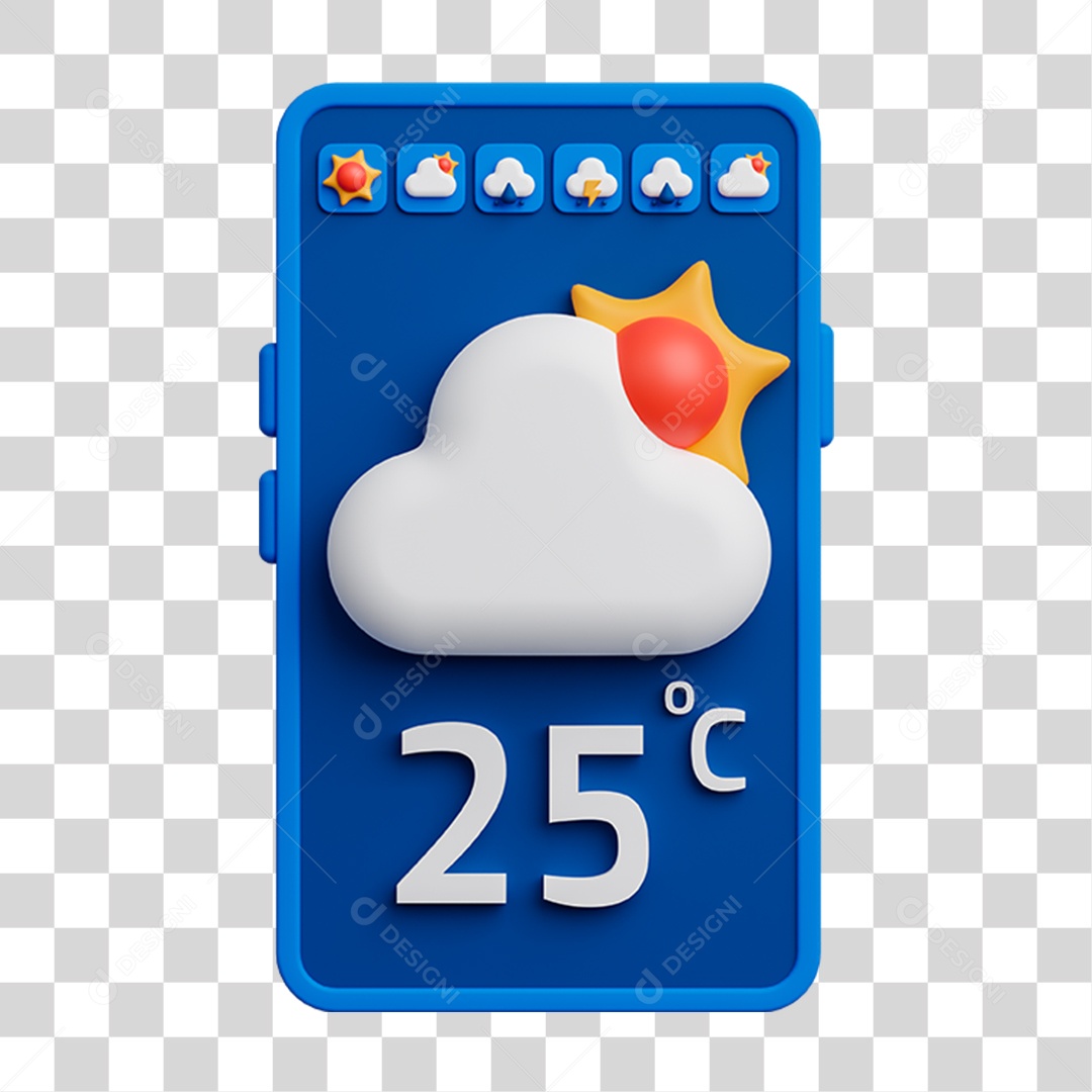 Elemento 3D Celular com Previsão do Tempo para Composição PNG Transparente