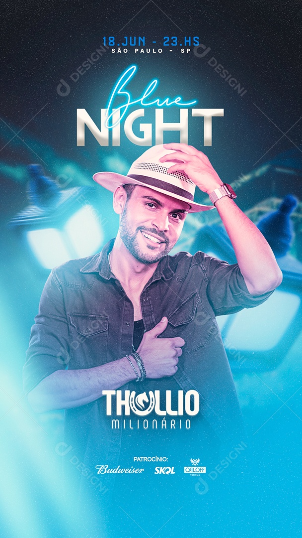 Flyer Story Blue Night Thullio Milionário Social Media PSD Editável