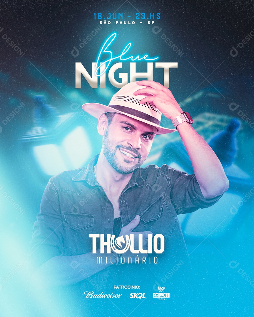 Flyer Feed Blue Night Thullio Milionário Social Media PSD Editável