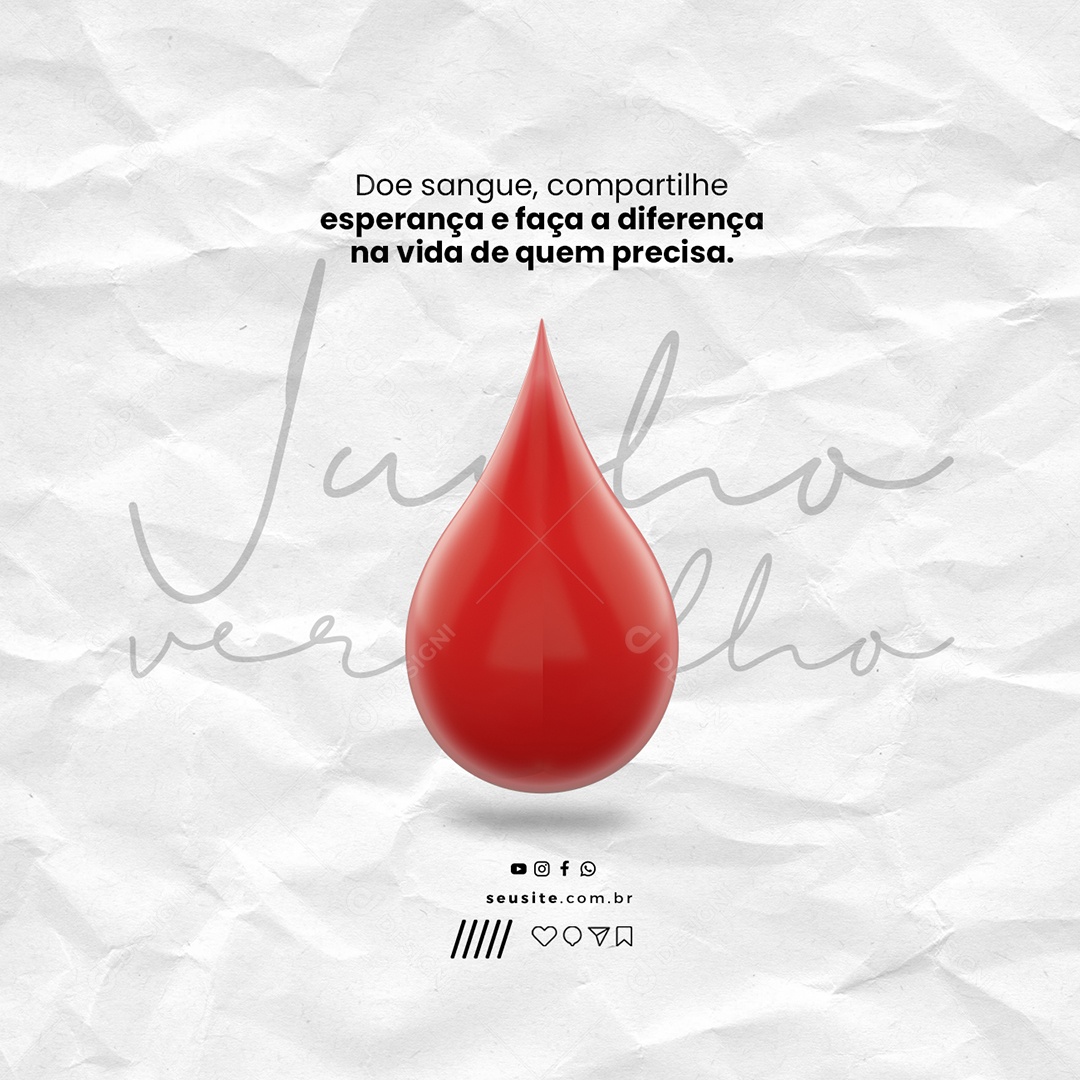 Doe Sangue Compartilhe Esperança e Faça A Diferença Junho Vermelho Social Media PSD Editável