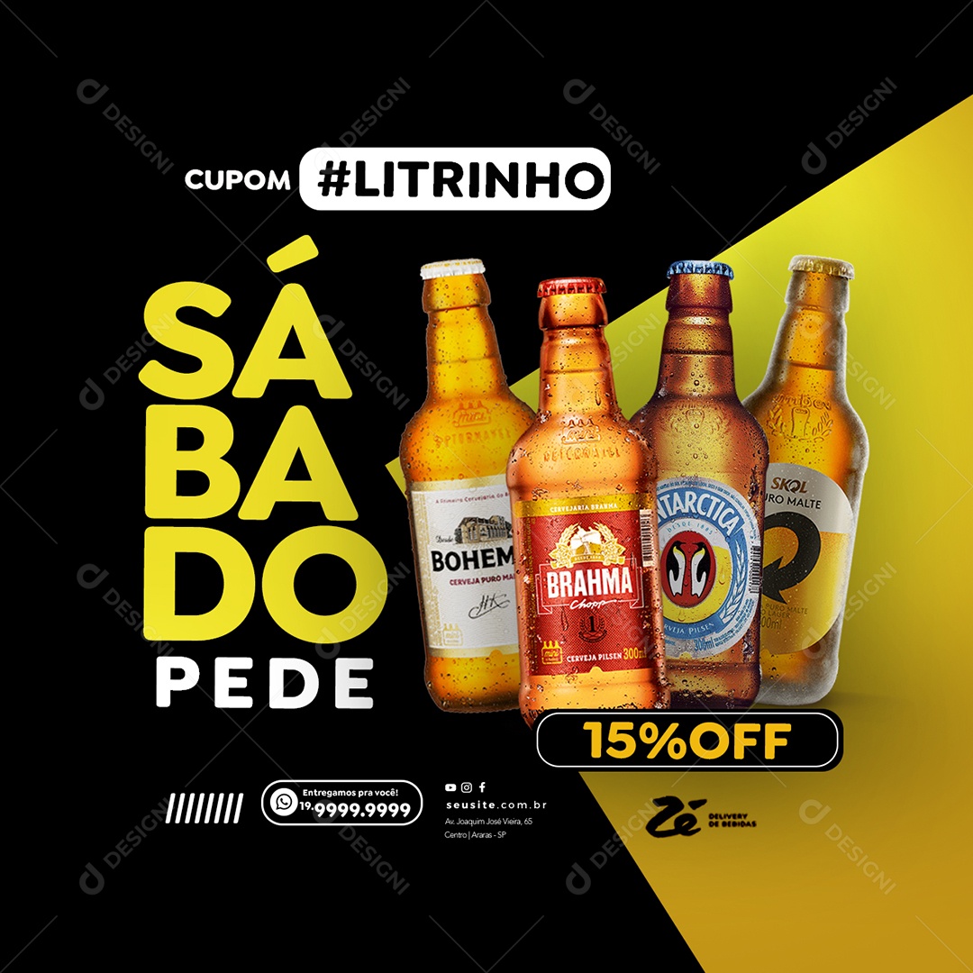 Sábado Pede Bohemia Brahma Chopp Antarctica Skol Puro Malte 15% Off Cervejaria Social Media PSD Editável