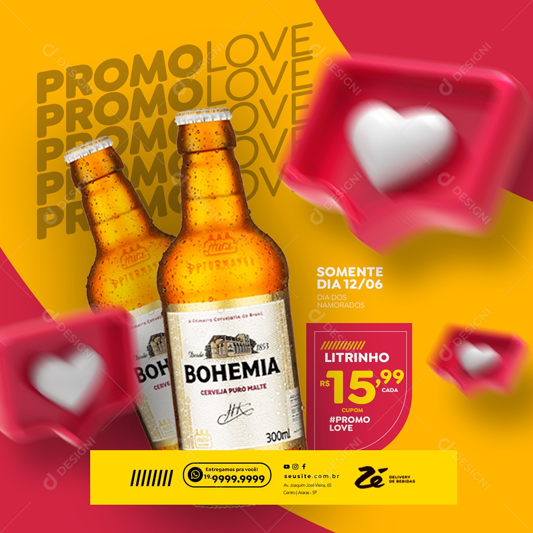 Promo Love Somente Dia 12 Bohemia Cervejaria Social Media PSD Editável