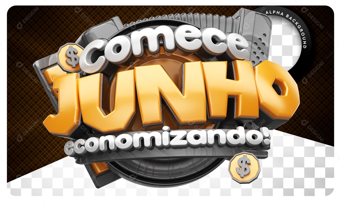 Selo 3D Comece Junho Economizando Preto Para Composição PSD