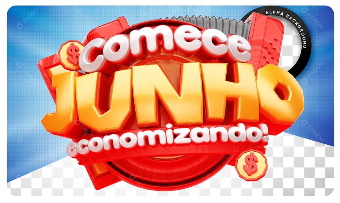 Selo 3D Comece Junho Economizando Vermelho Para Composição PSD