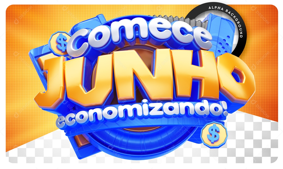 Selo 3D Comece Junho Economizando Azul Para Composição PSD