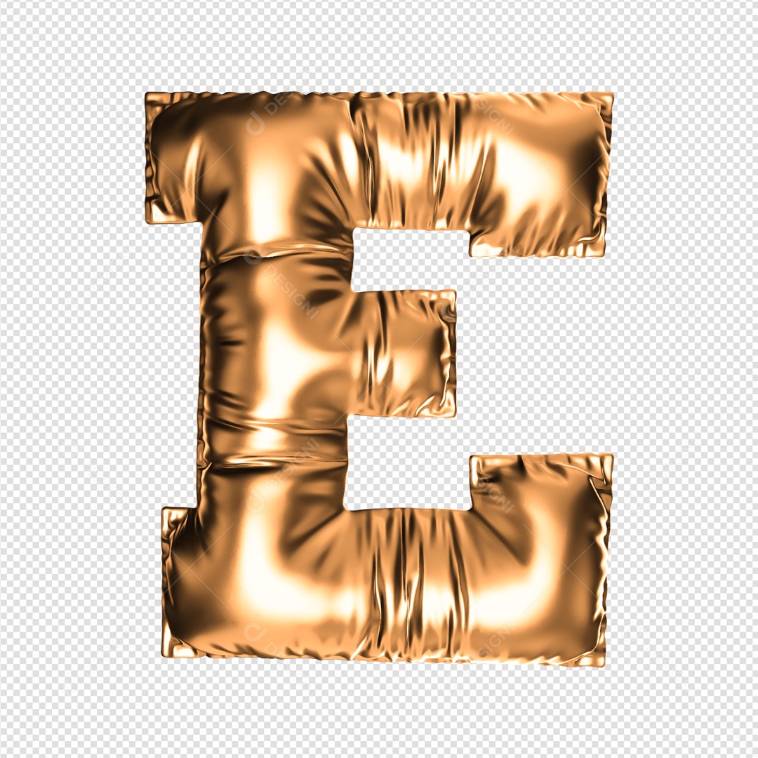 Letra E Dourado Elemento 3D Para Composição PSD