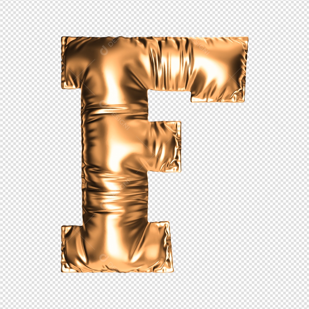 Letra F Dourado Elemento 3D Para Composição PSD