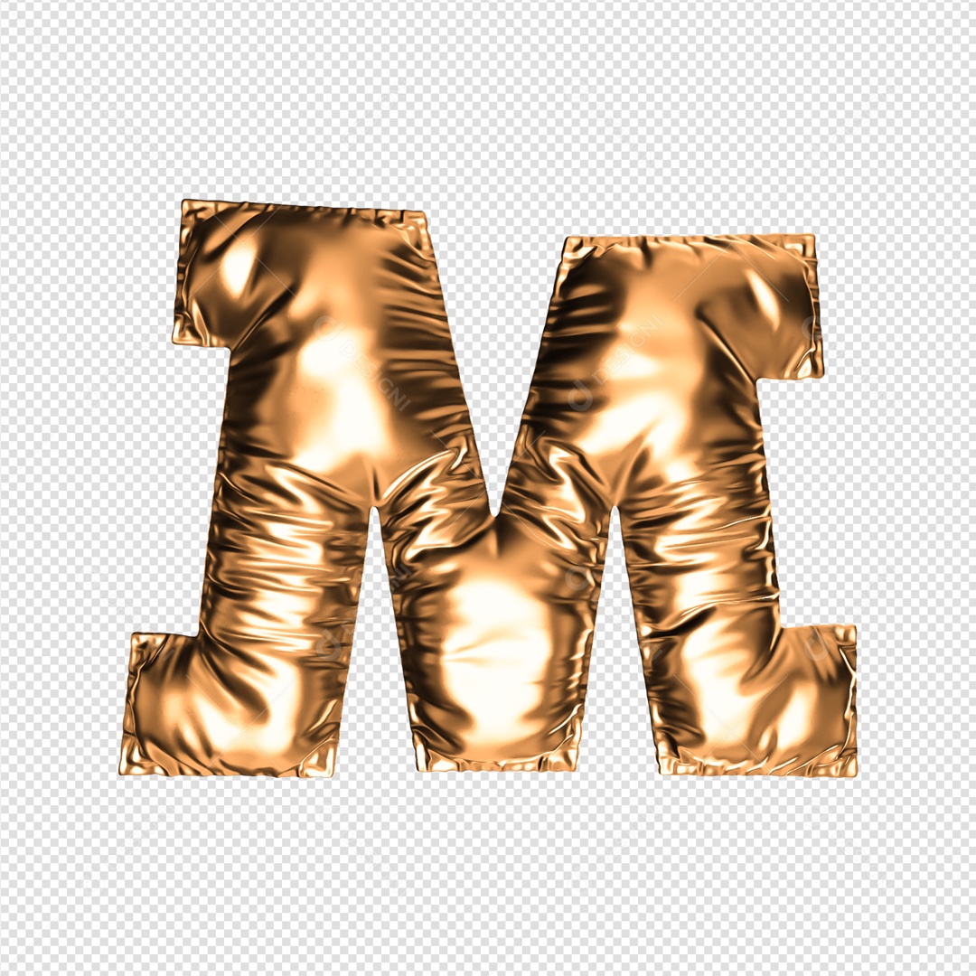 Letra M Dourado Elemento 3D Para Composição PSD