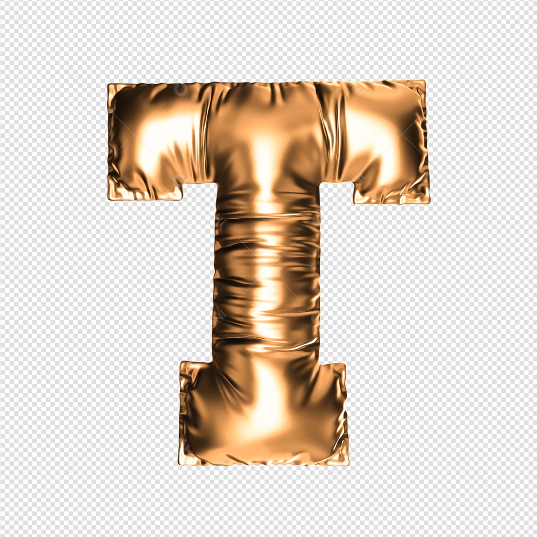 Letra T Dourado Elemento 3D Para Composição PSD