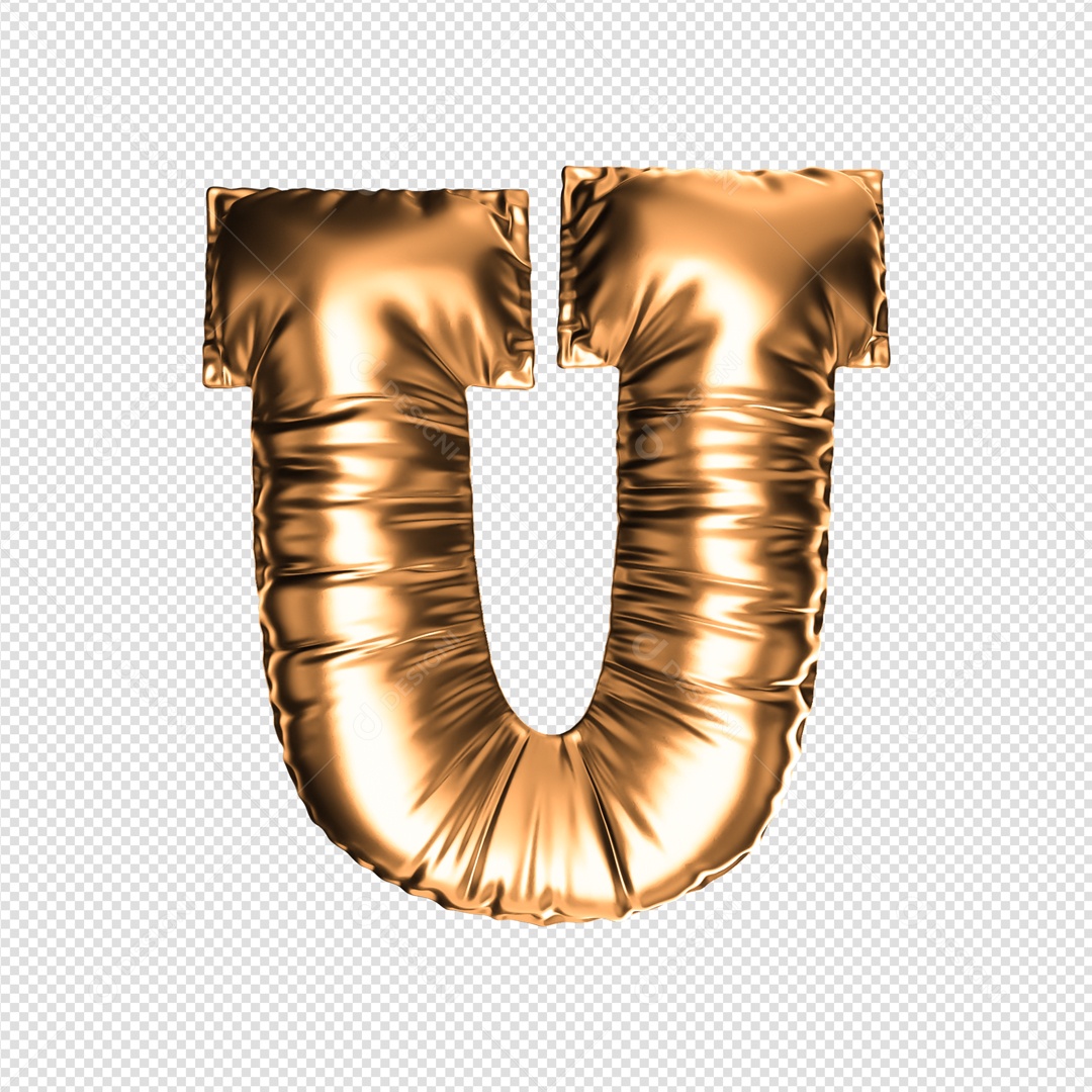 Letra U Dourado Elemento 3D Para Composição PSD