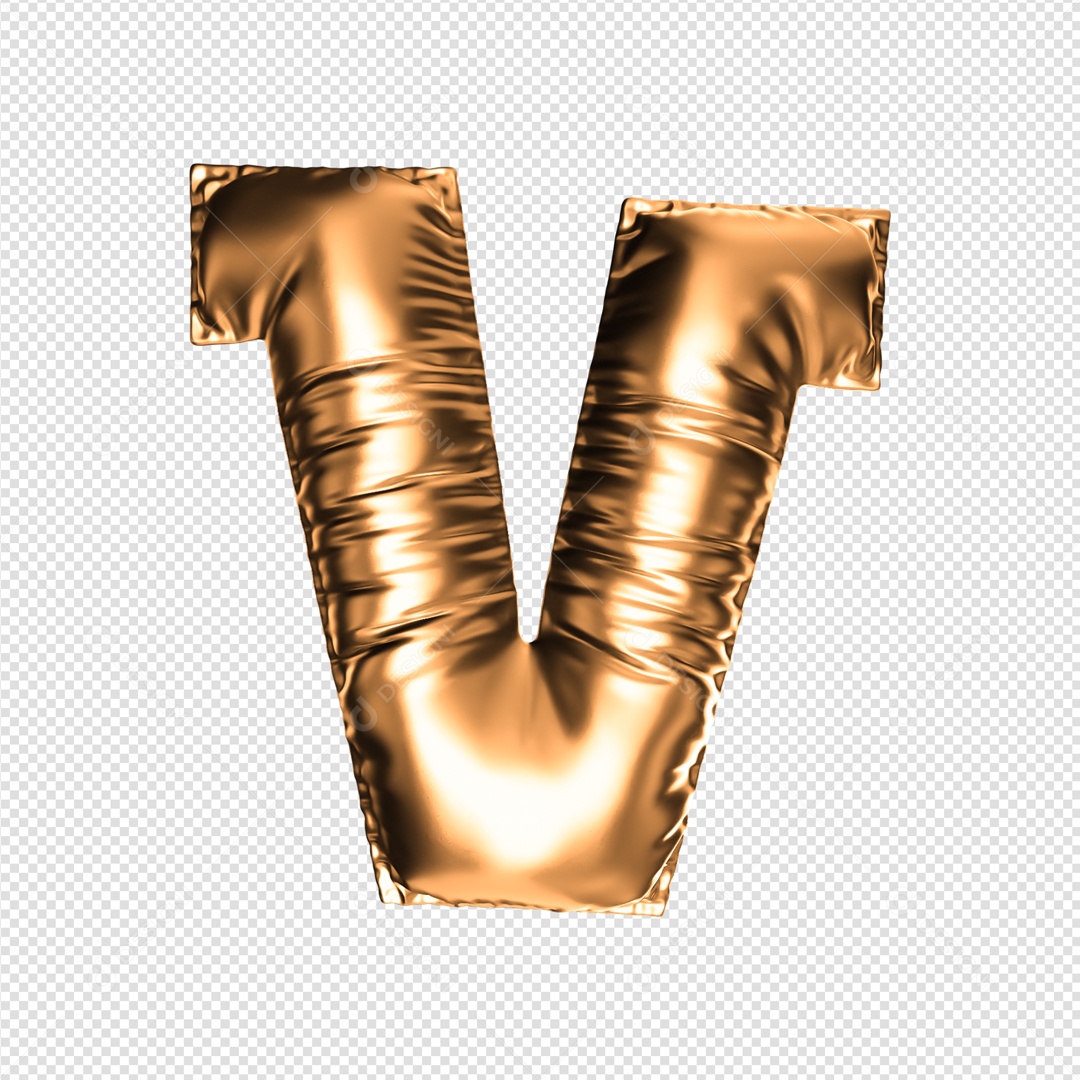 Letra V Dourado Elemento 3D Para Composição PSD