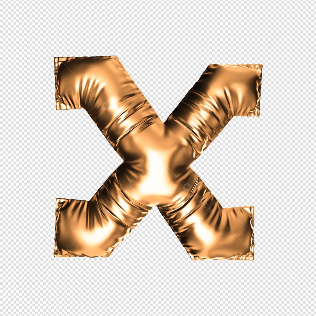 Letra X Dourado Elemento 3D Para Composição PSD