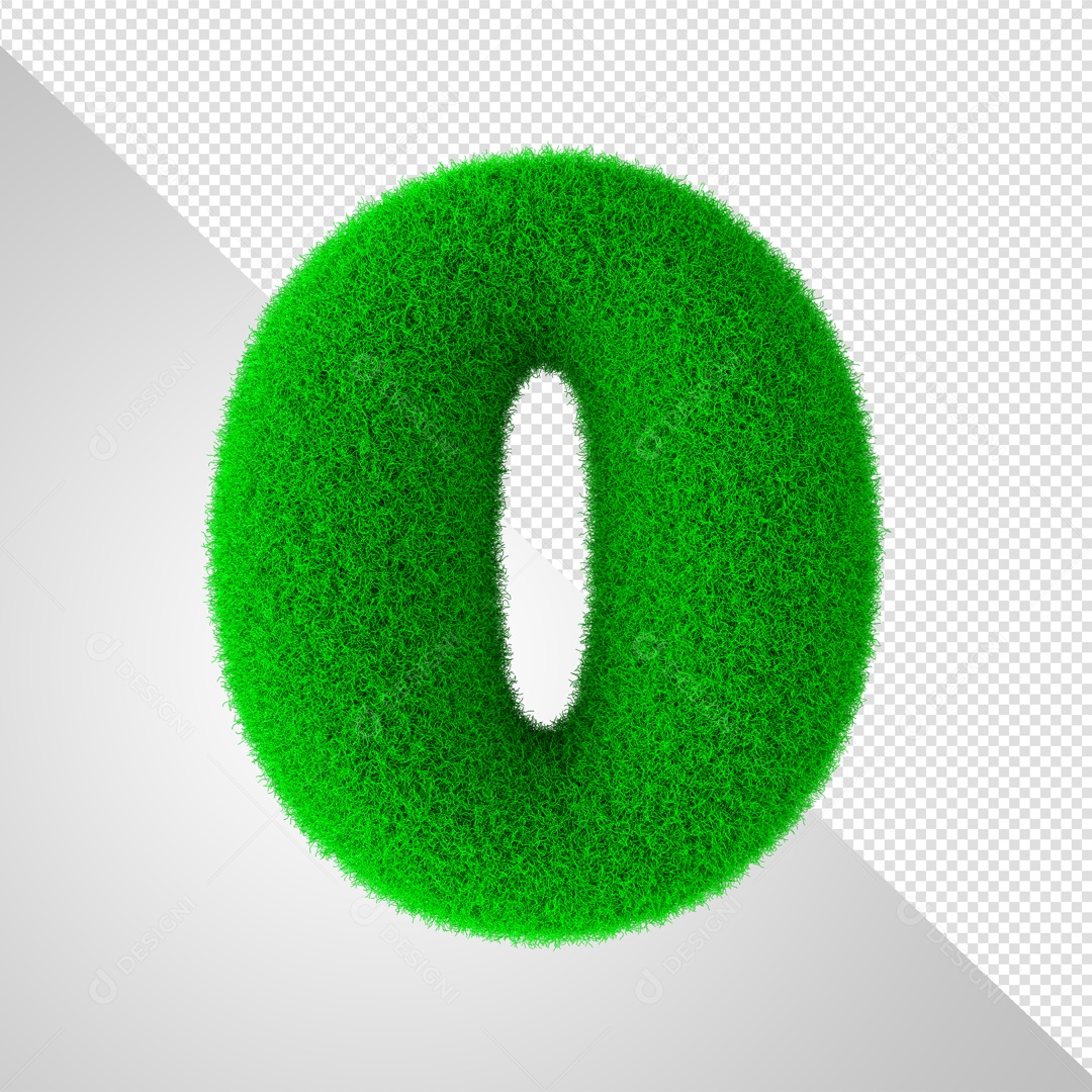 Numero 0 Feito Com Grama Elemento 3D Para Composição PSD