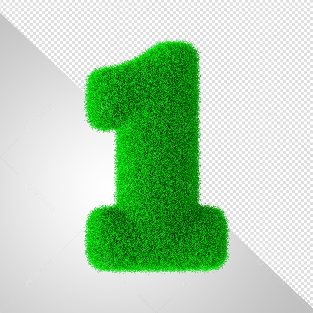 Numero 1 Feito Com Grama Elemento 3D Para Composição PSD