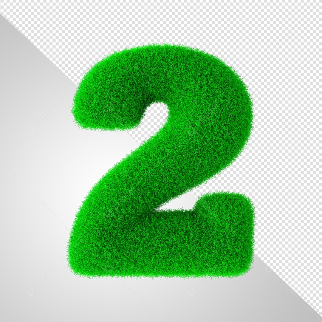 Numero 2 Feito Com Grama Elemento 3D Para Composição PSD